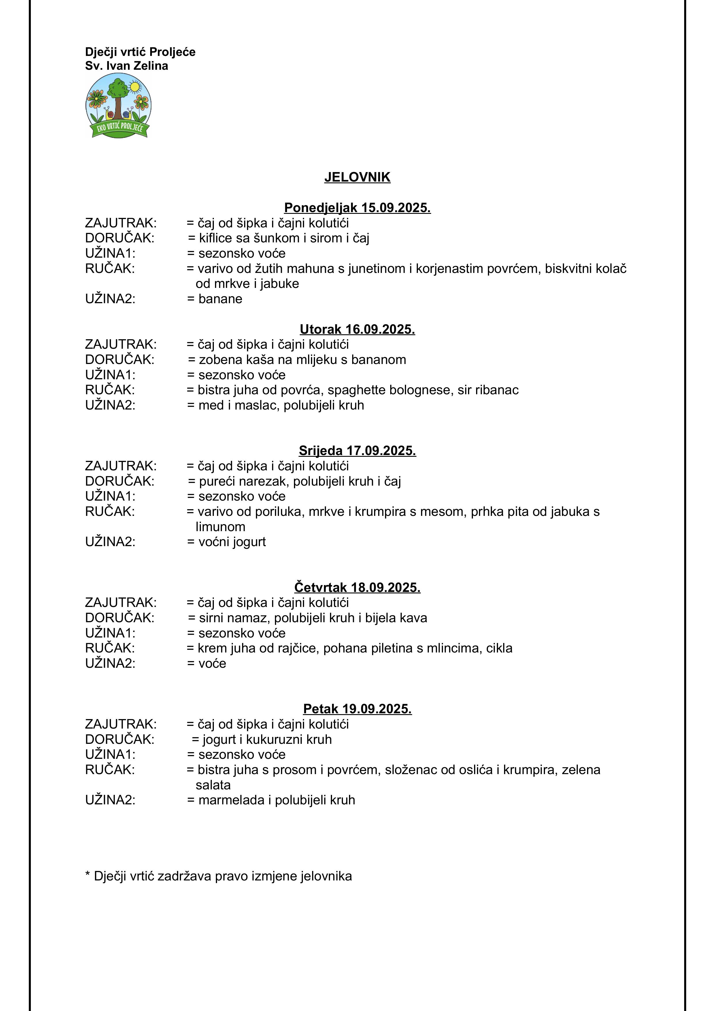 JELOVNIK 15.09. 19.09.2025