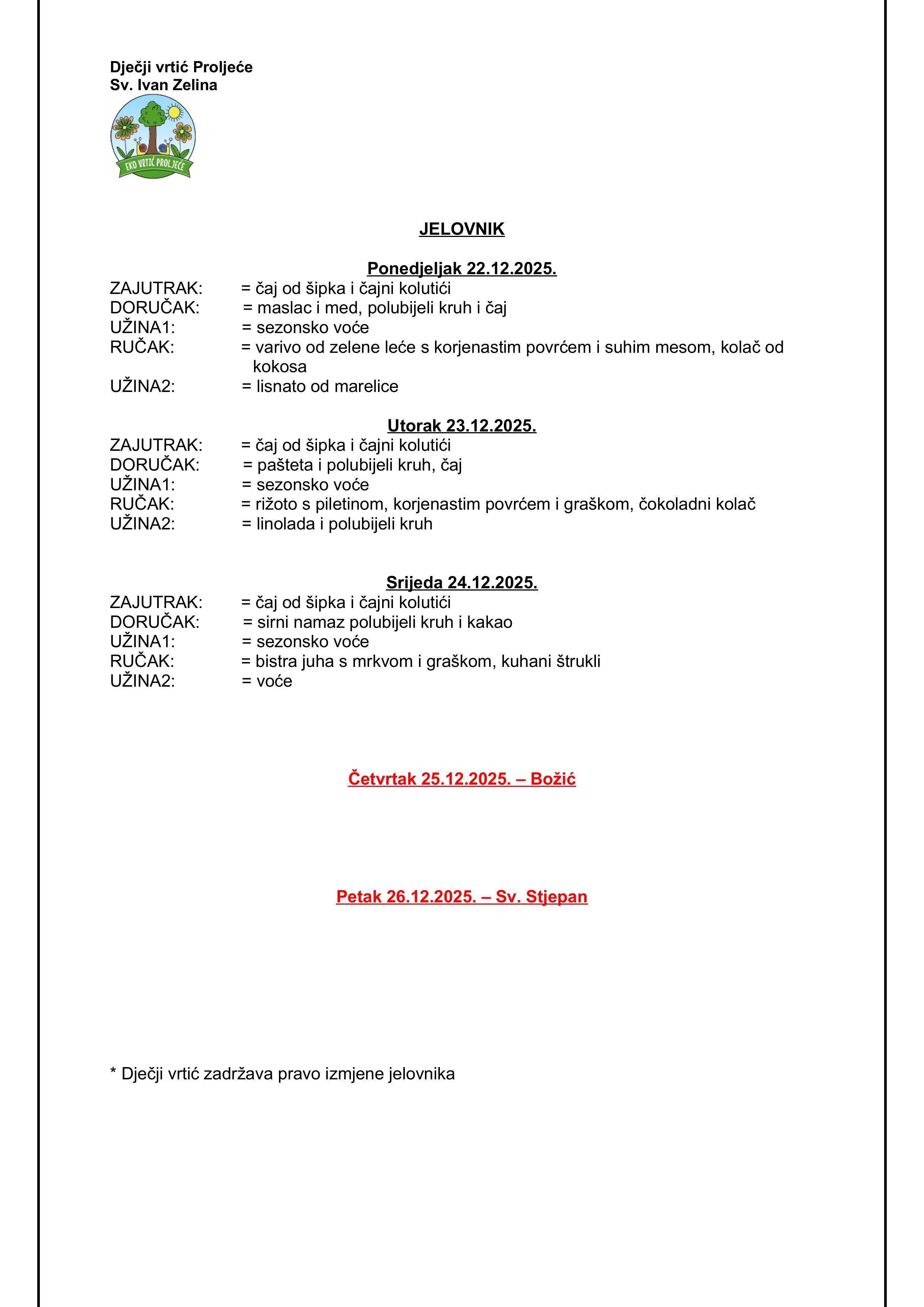 JELOVNIK 22.12. 26.12.2025
